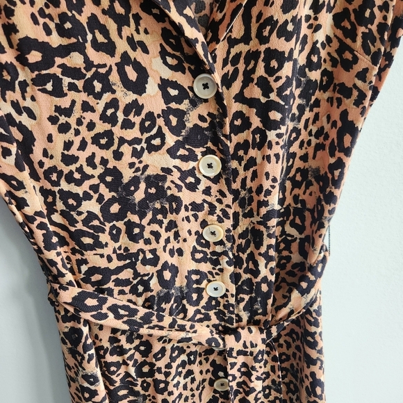 ARITZIA Wilfred Leopard Print Short Sleeve Midi Dress Button Closure Waist Belt - Picture 6 of 12